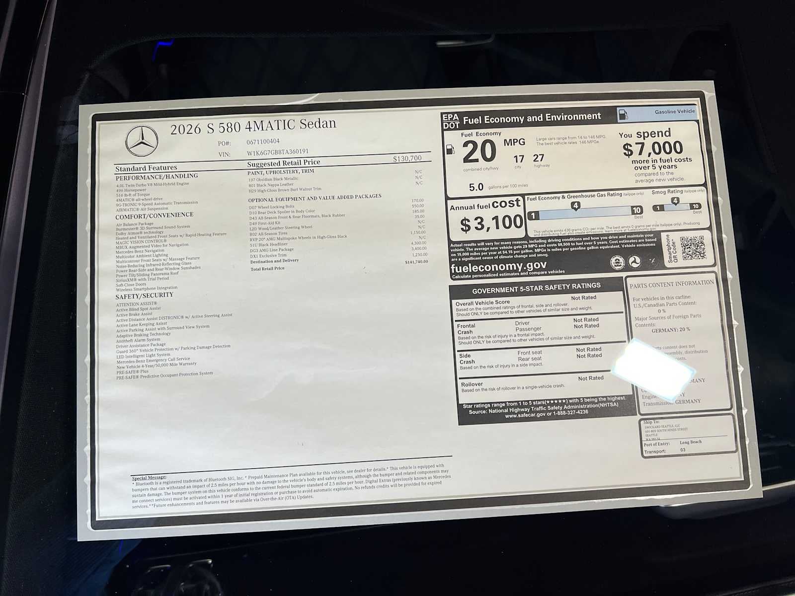 2026 Mercedes-Benz S-Class S 580