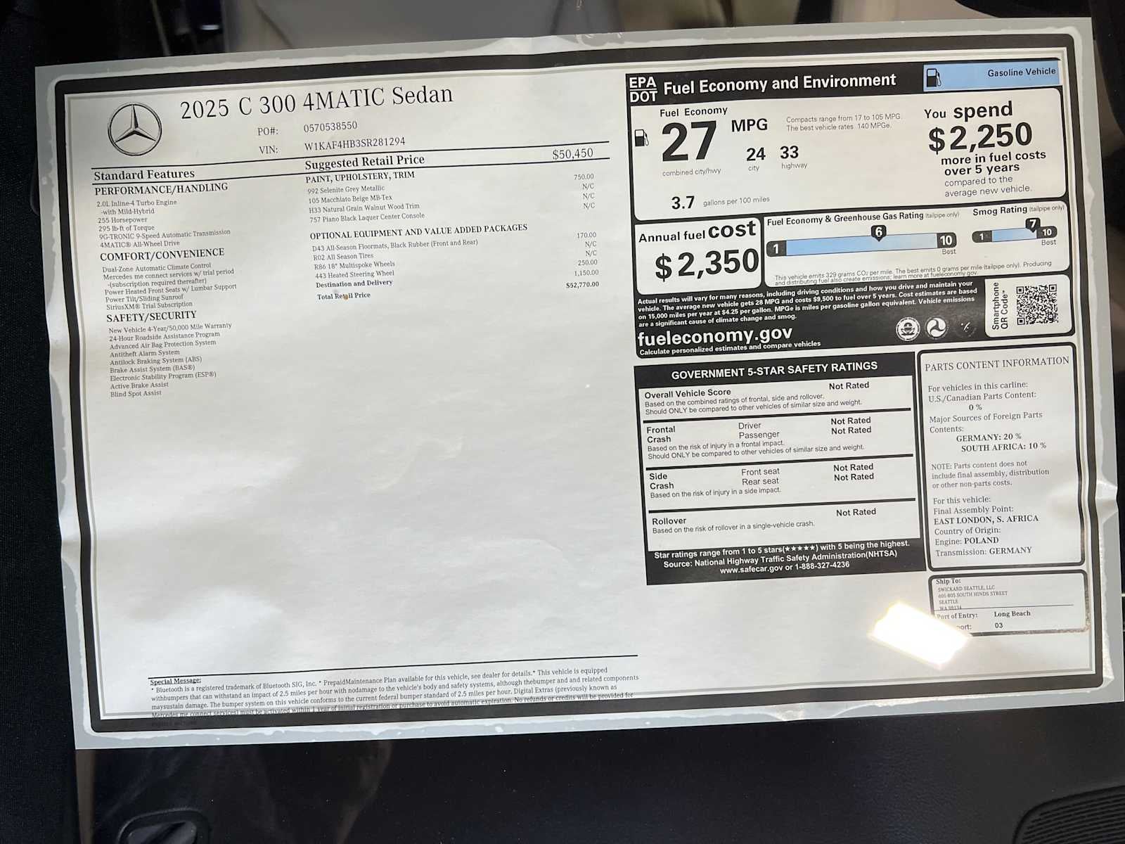 2025 Mercedes-Benz C-Class C 300