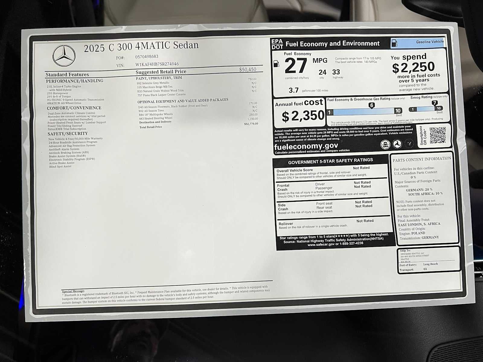 2025 Mercedes-Benz C-Class C 300