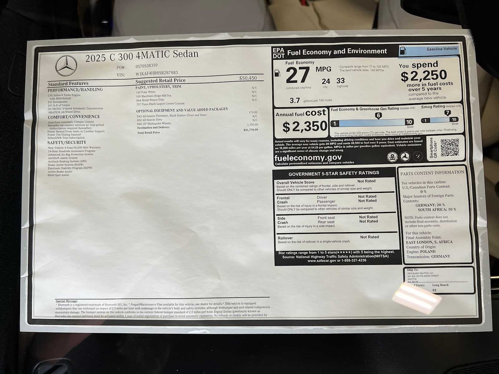 2025 Mercedes-Benz C-Class C 300