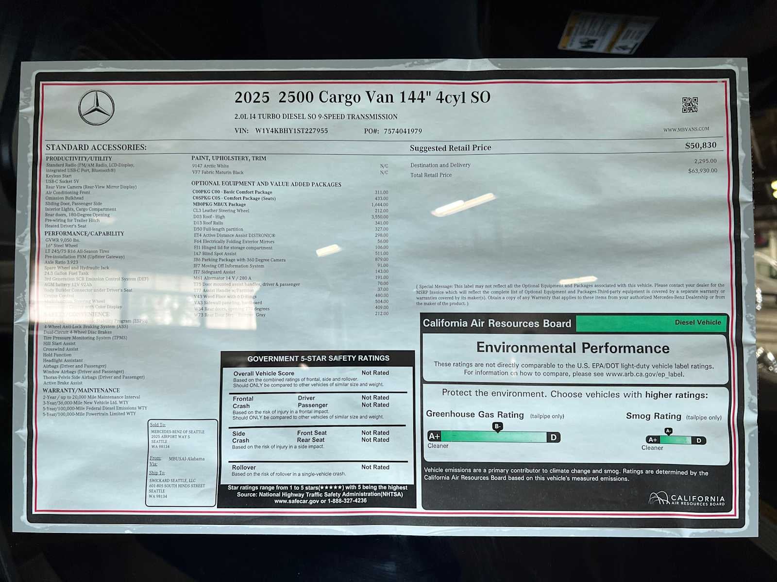 2025 Mercedes-Benz Sprinter 2500 Standard Roof I4 Diesel 144" RWD
