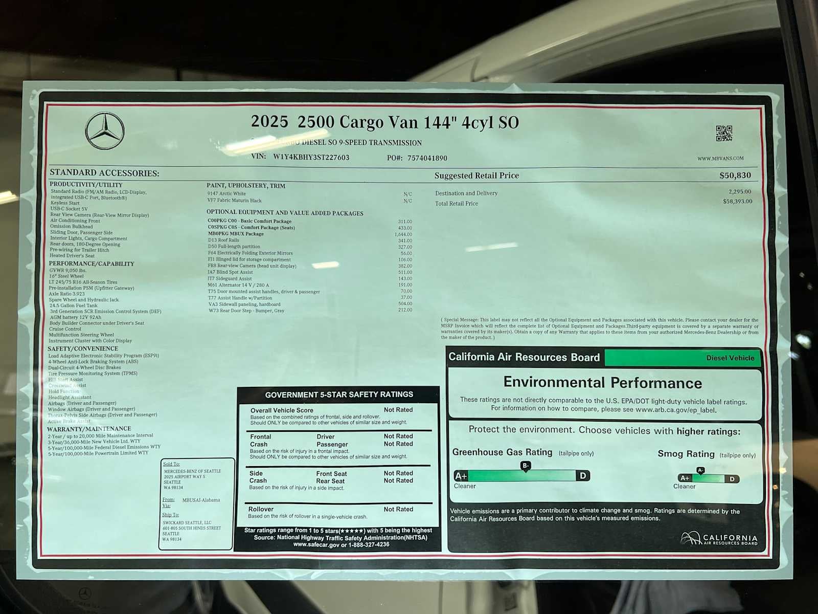 2025 Mercedes-Benz Sprinter 2500 Standard Roof I4 Diesel 144" RWD