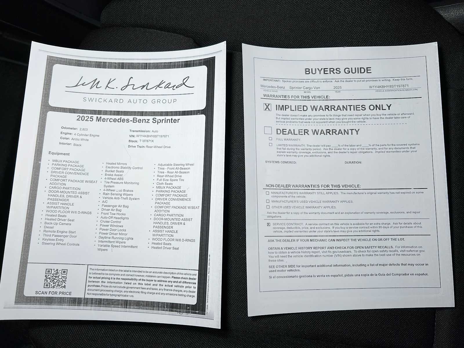 2025 Mercedes-Benz Sprinter 2500 Standard Roof I4 Diesel 144" RWD