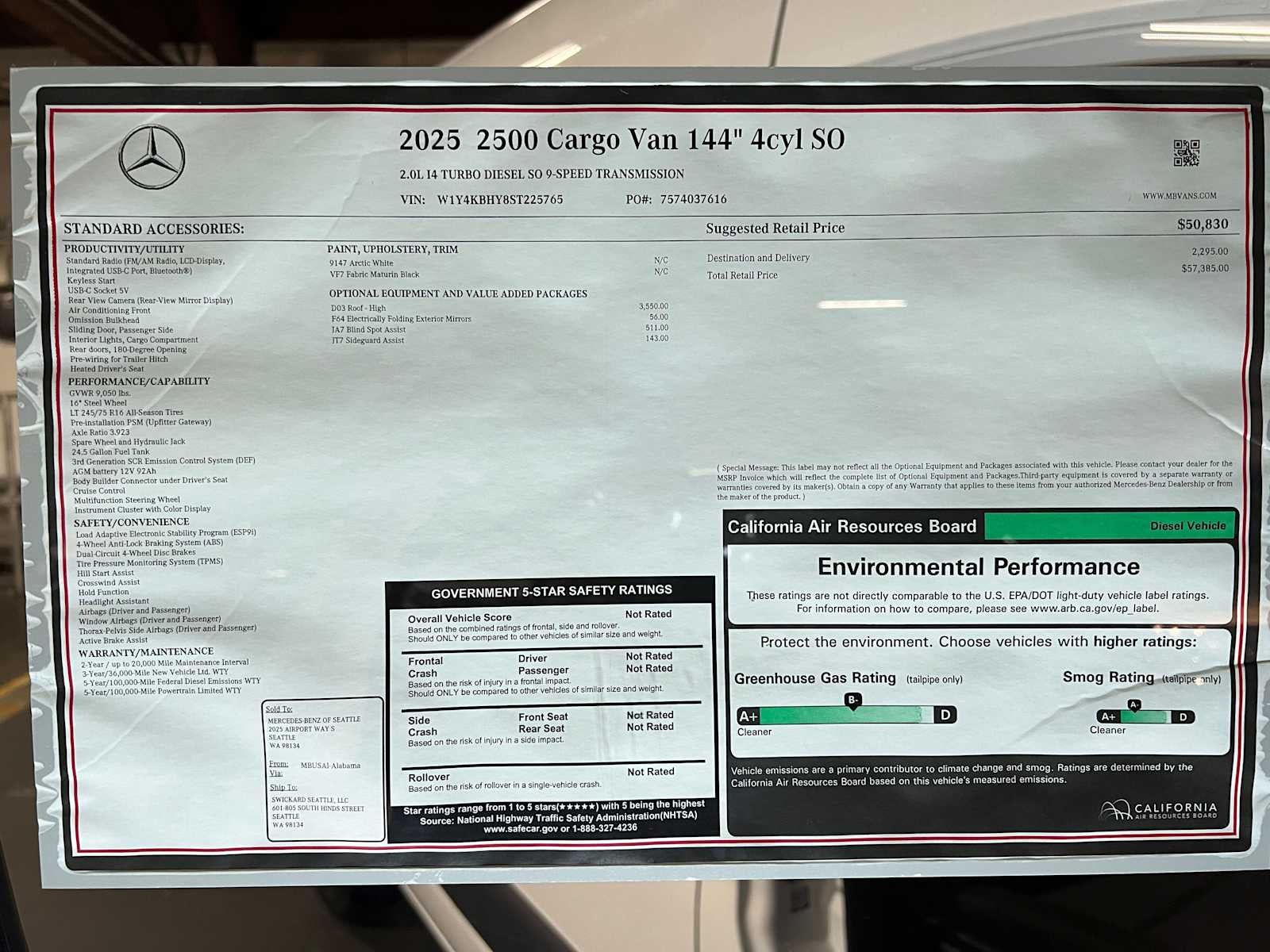 2025 Mercedes-Benz Sprinter 2500 Standard Roof I4 Diesel 144" RWD