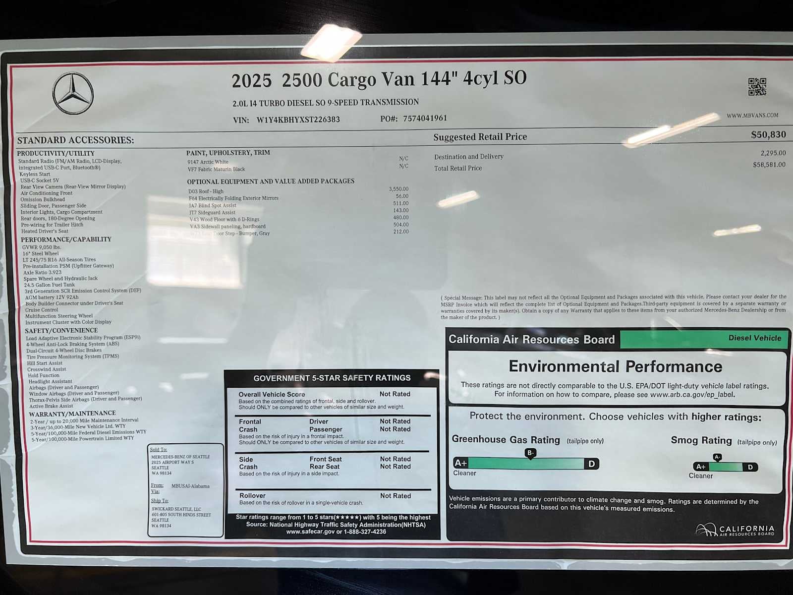 2025 Mercedes-Benz Sprinter 2500 Standard Roof I4 Diesel 144" RWD