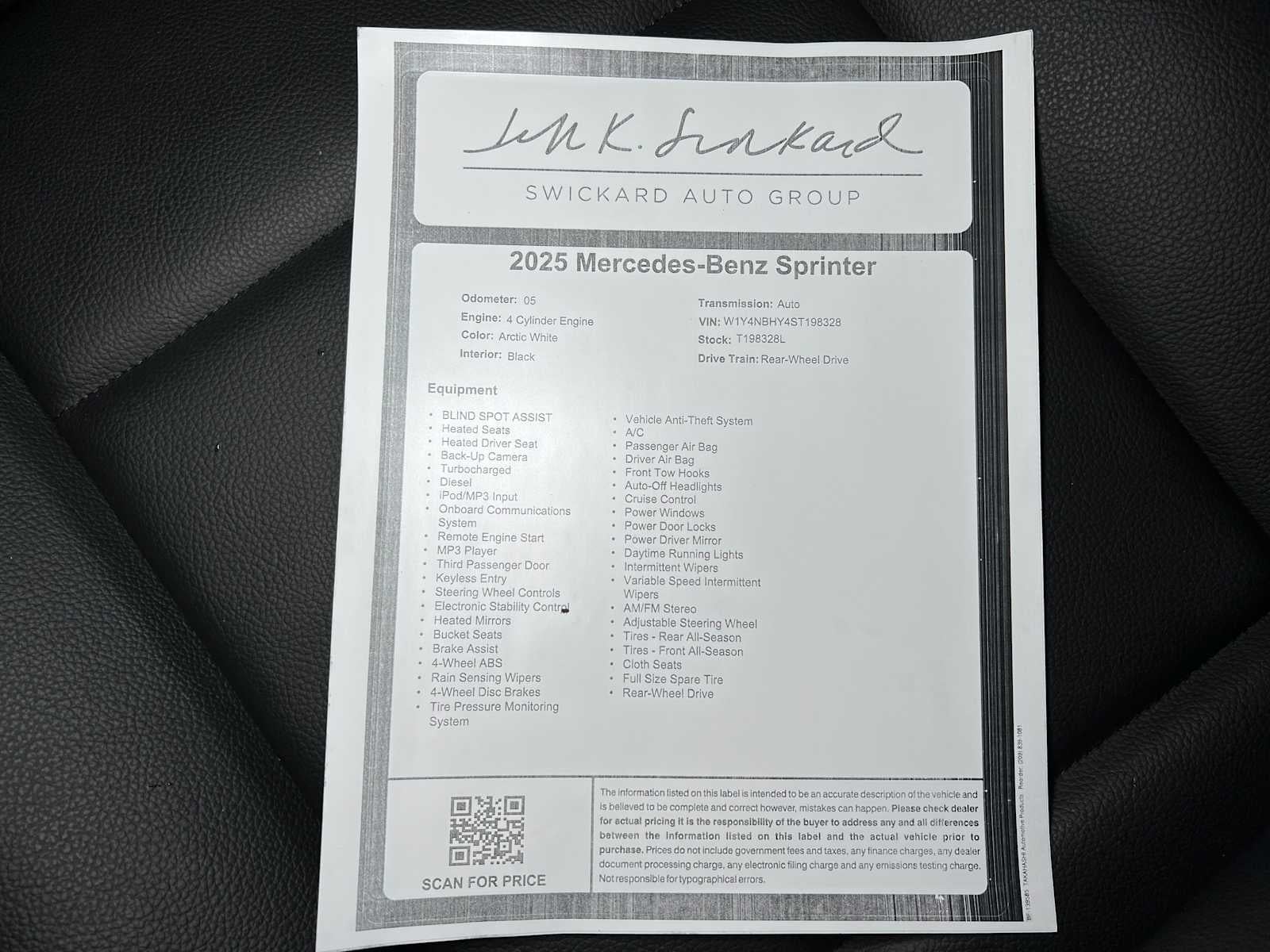 2025 Mercedes-Benz Sprinter 2500 Standard Roof I4 Diesel HO 144" RWD