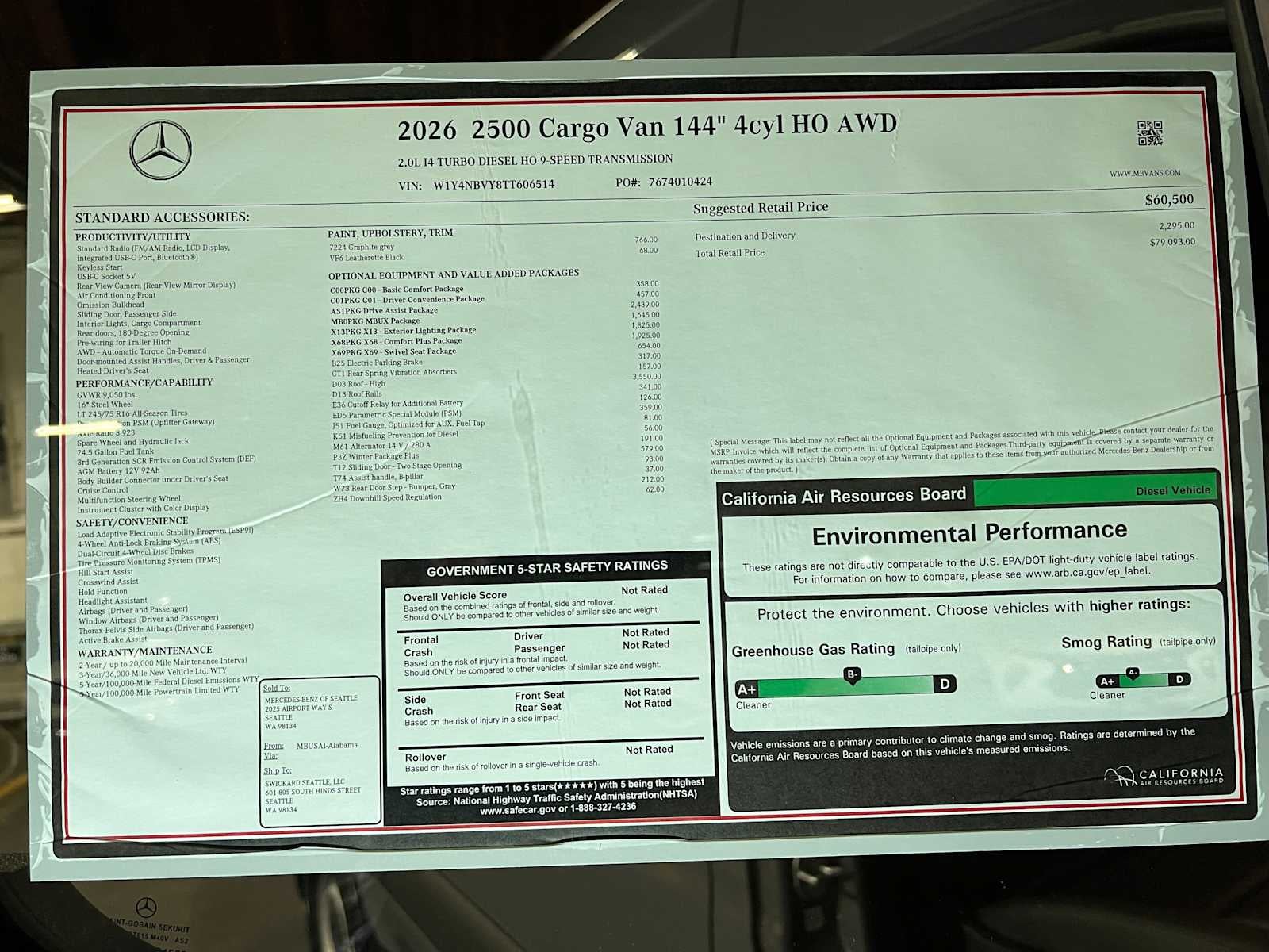 2026 Mercedes-Benz Sprinter 2500 Standard Roof I4 Diesel HO 144" AWD