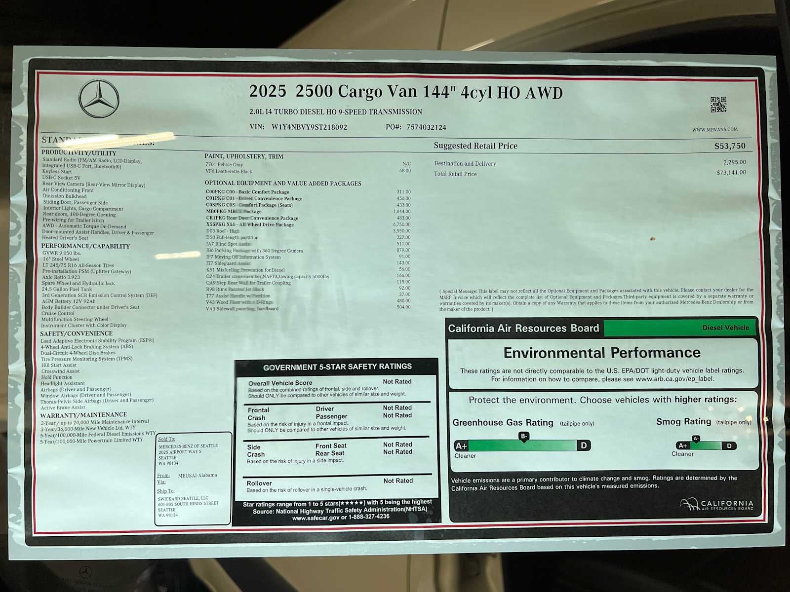 2025 Mercedes-Benz Sprinter 2500 Standard Roof I4 Diesel HO 144" AWD