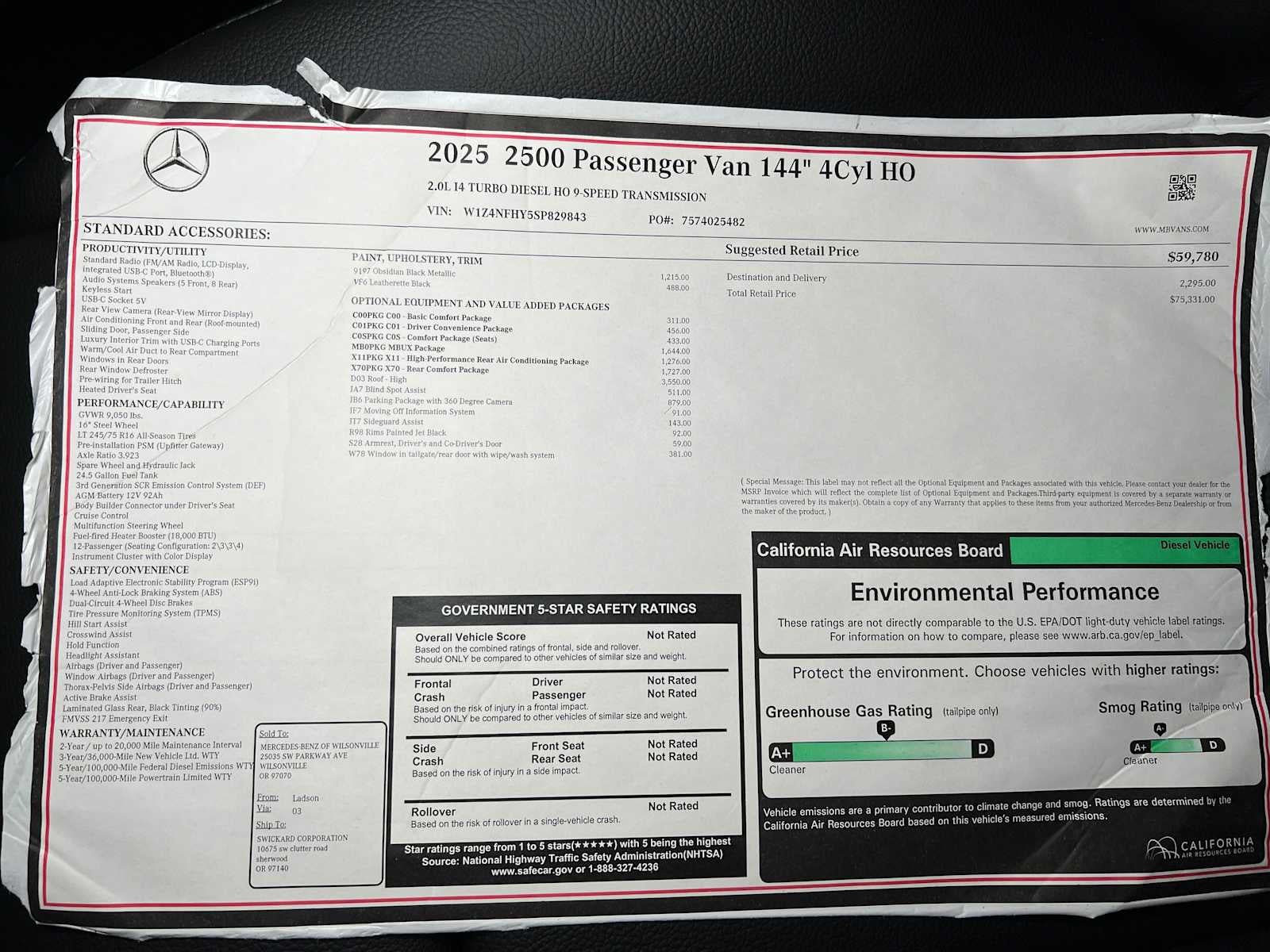 2025 Mercedes-Benz Sprinter 2500 Standard Roof I4 Diesel HO 144" RWD