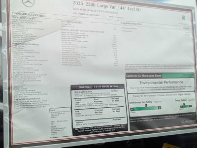 2025 Mercedes-Benz Sprinter 2500 Standard Roof I4 Diesel 144" RWD