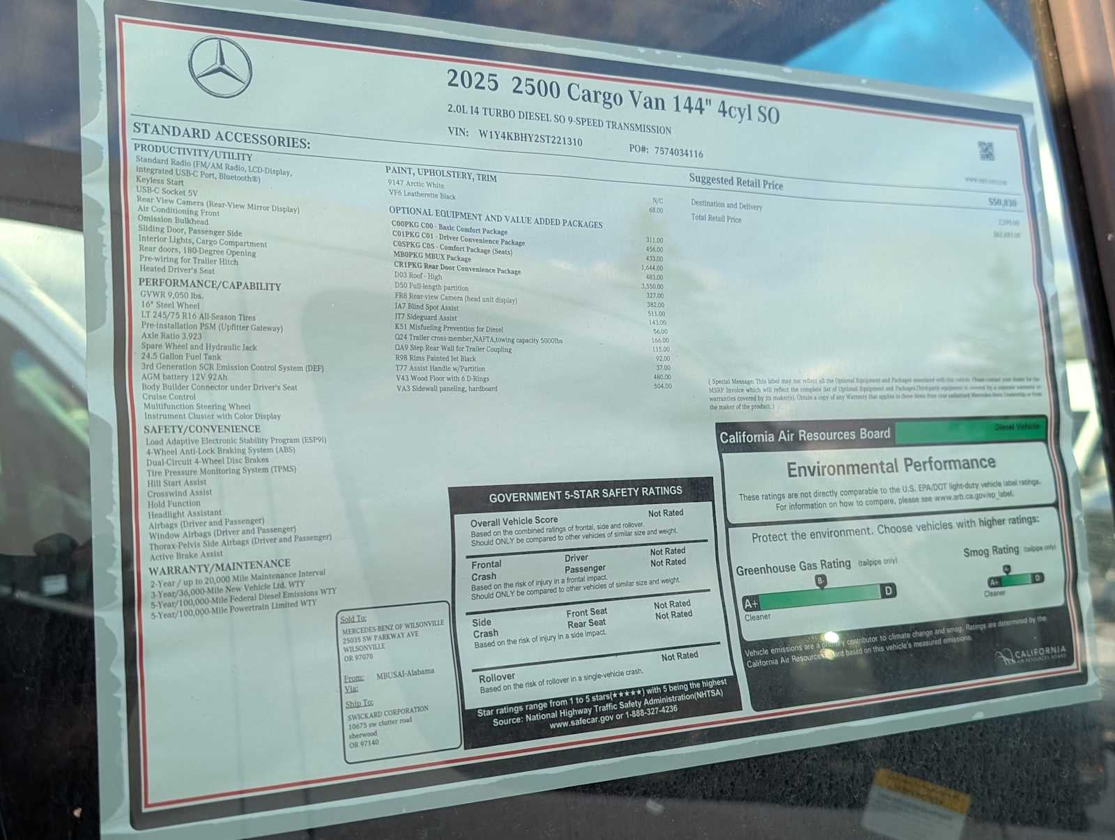 2025 Mercedes-Benz Sprinter 2500 Standard Roof I4 Diesel 144" RWD