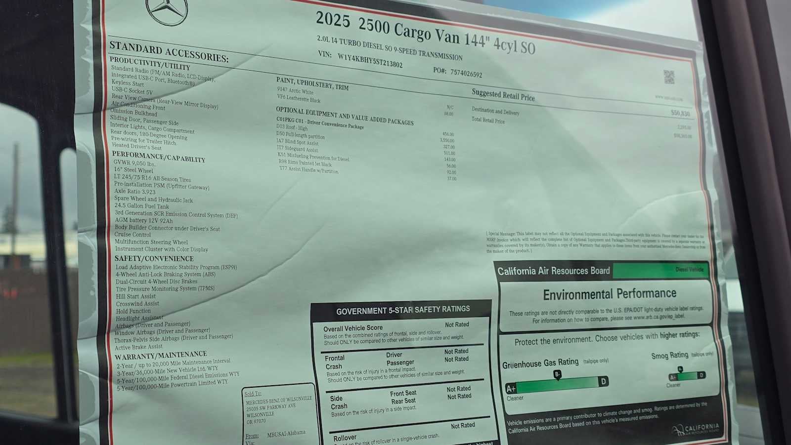 2025 Mercedes-Benz Sprinter 2500 Standard Roof I4 Diesel 144" RWD