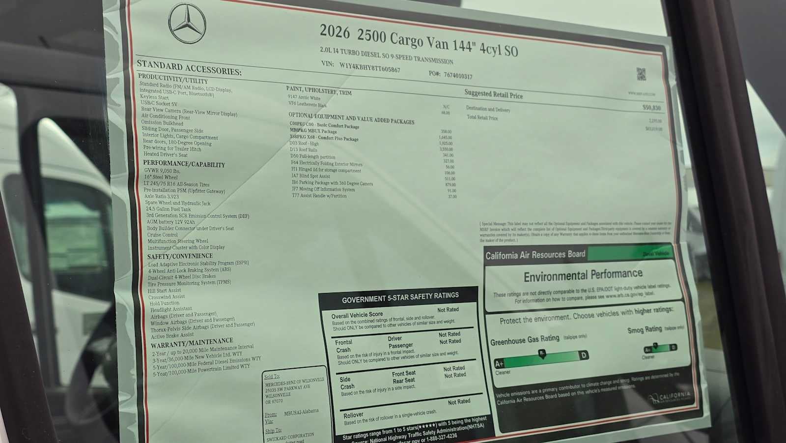 2026 Mercedes-Benz Sprinter 2500 Standard Roof I4 Diesel 144" RWD