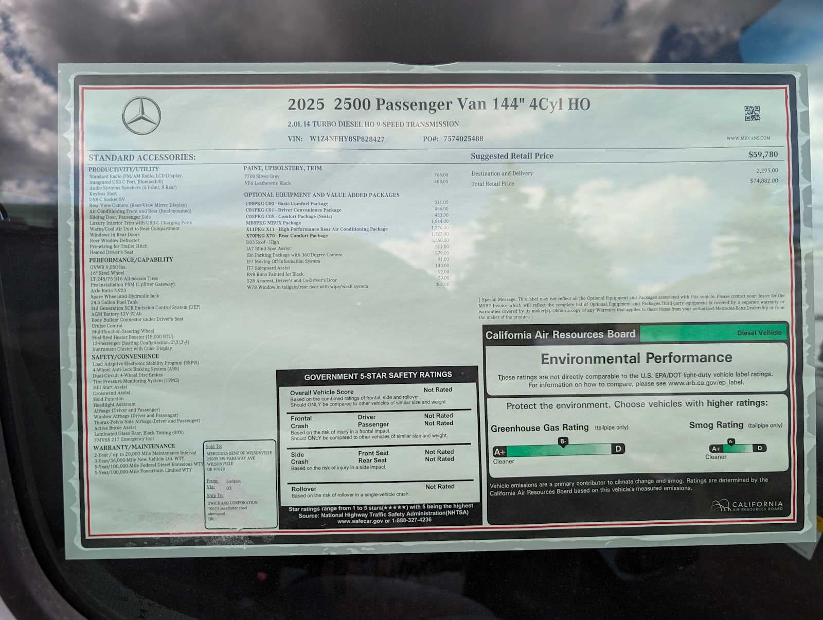 2025 Mercedes-Benz Sprinter 2500 Standard Roof I4 Diesel HO 144" RWD