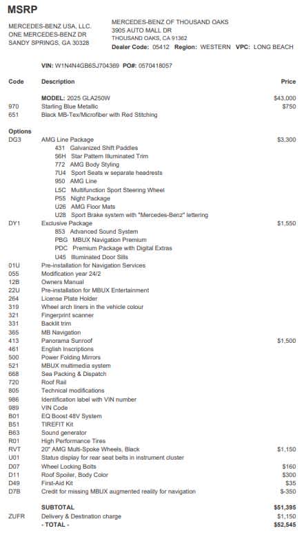2025 Mercedes-Benz GLA GLA 250