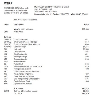 2025 Mercedes-Benz Sprinter 2500 Standard Roof I4 Diesel HO 144" RWD