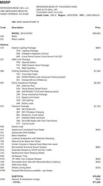 2019 Mercedes-Benz E-Class E 450