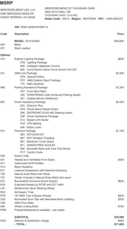 2019 Mercedes-Benz E-Class E 450