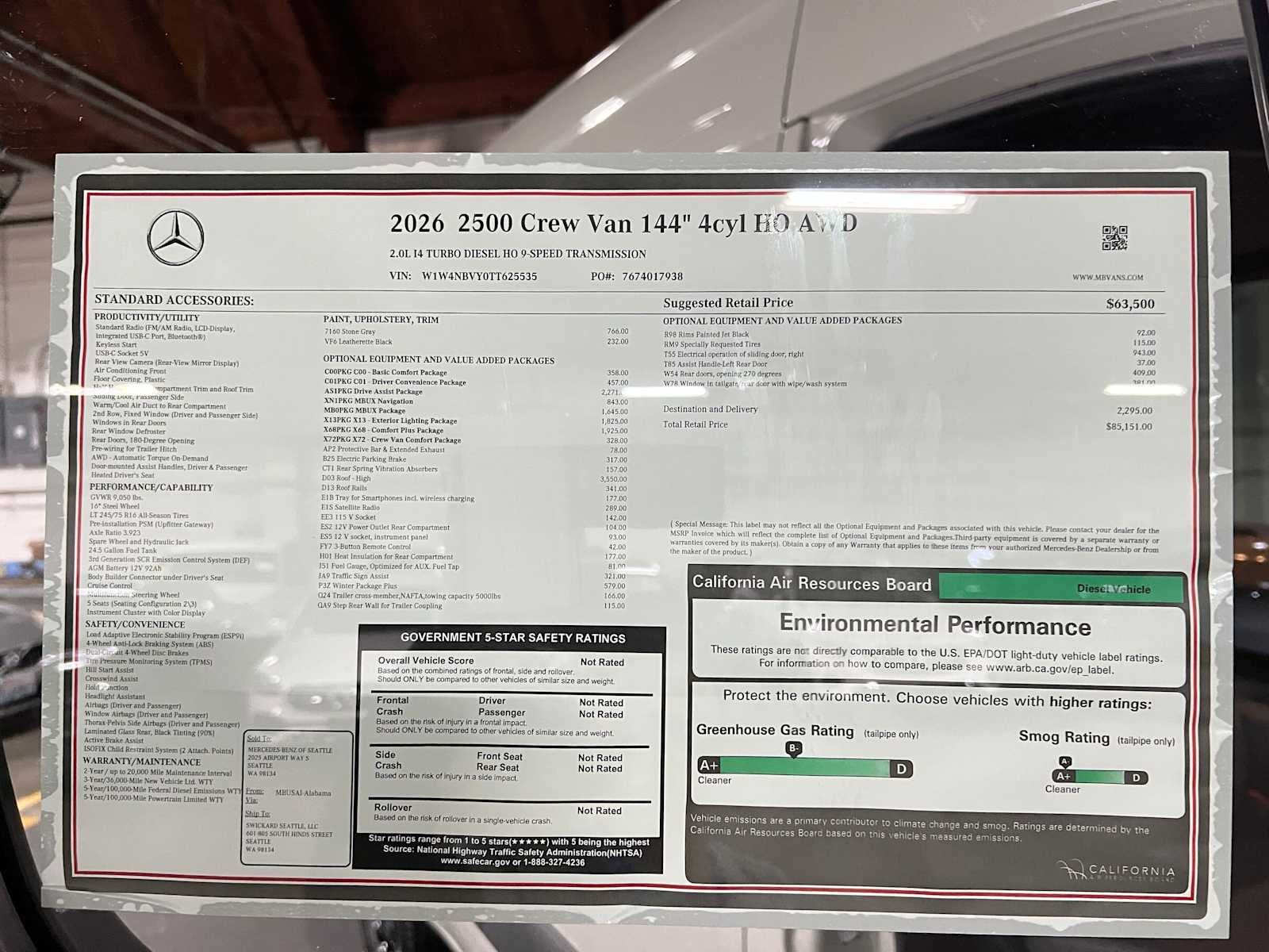 2026 Mercedes-Benz Sprinter Crew 2500 Standard Roof I4 Diesel HO 144 AWD