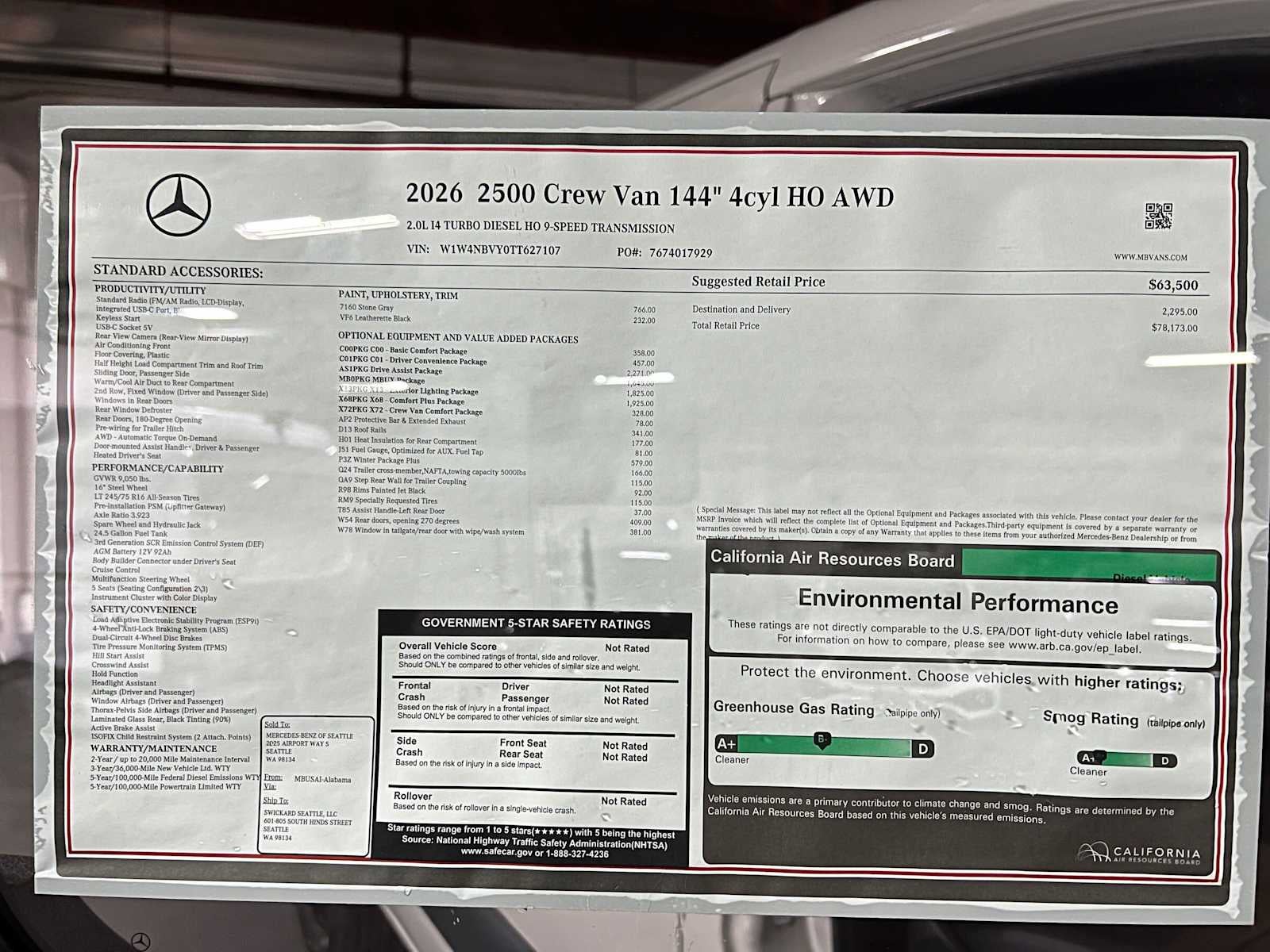2026 Mercedes-Benz Sprinter Crew 2500 Standard Roof I4 Diesel HO 144 AWD
