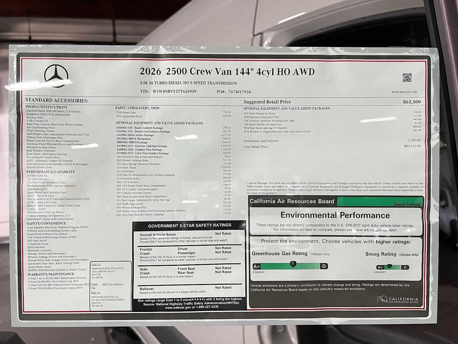2026 Mercedes-Benz Sprinter 2500 Standard Roof I4 Diesel HO 144 AWD