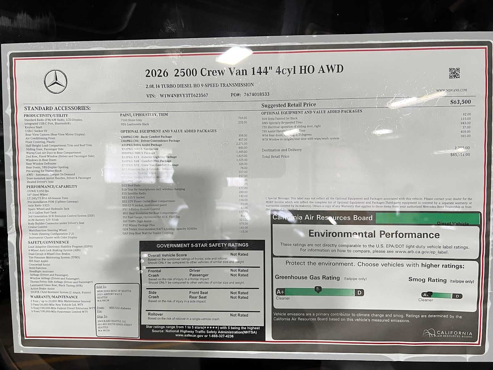 2026 Mercedes-Benz Sprinter 2500 Standard Roof I4 Diesel HO 144 AWD