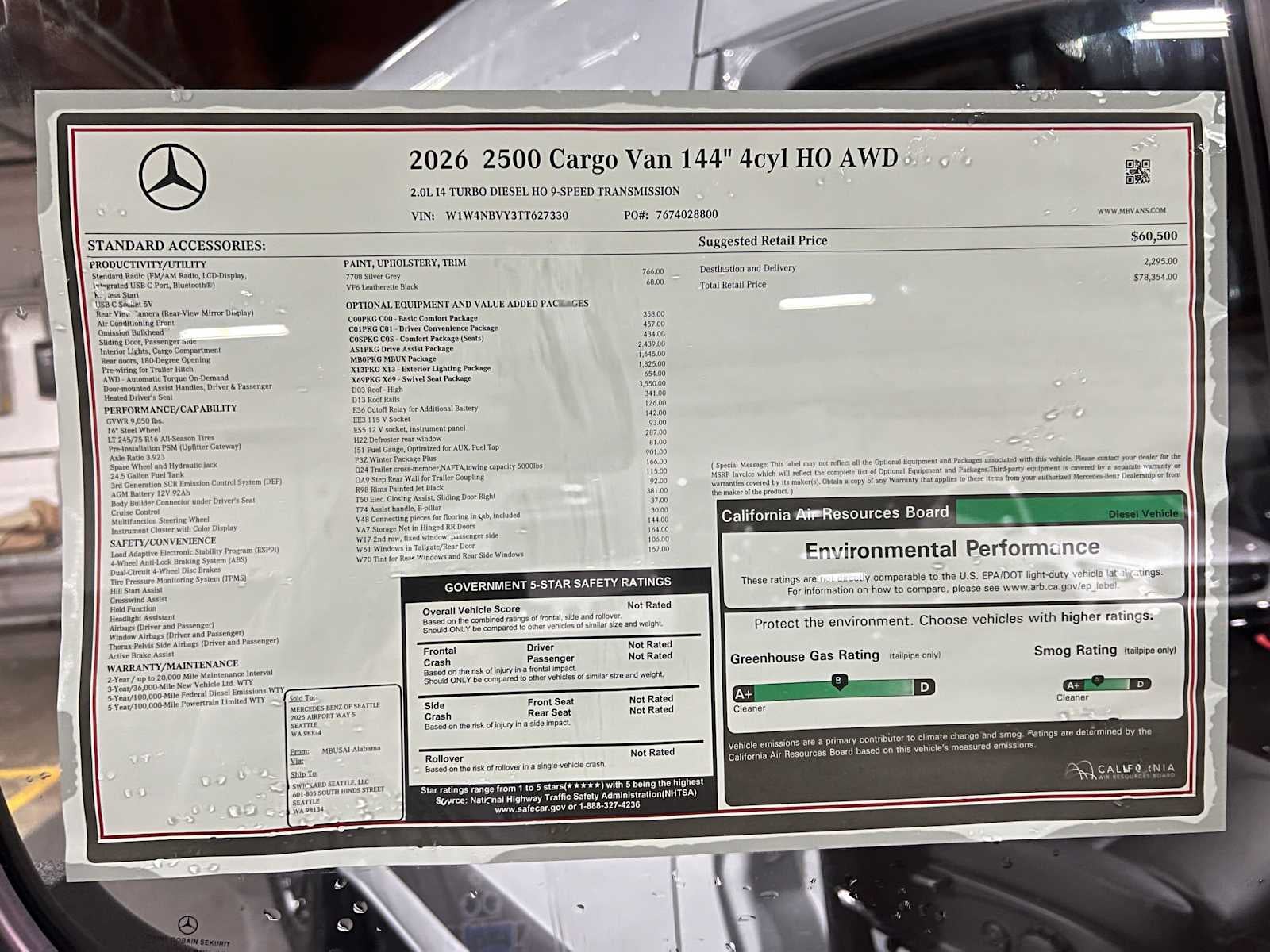 2026 Mercedes-Benz Sprinter Cargo 2500 Standard Roof I4 Diesel HO 144 AWD