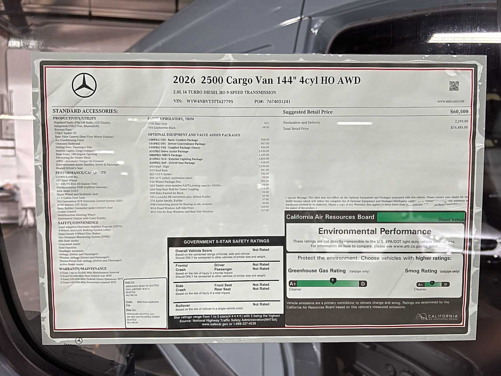 2026 Mercedes-Benz Sprinter 2500 Standard Roof I4 Diesel HO 144 AWD