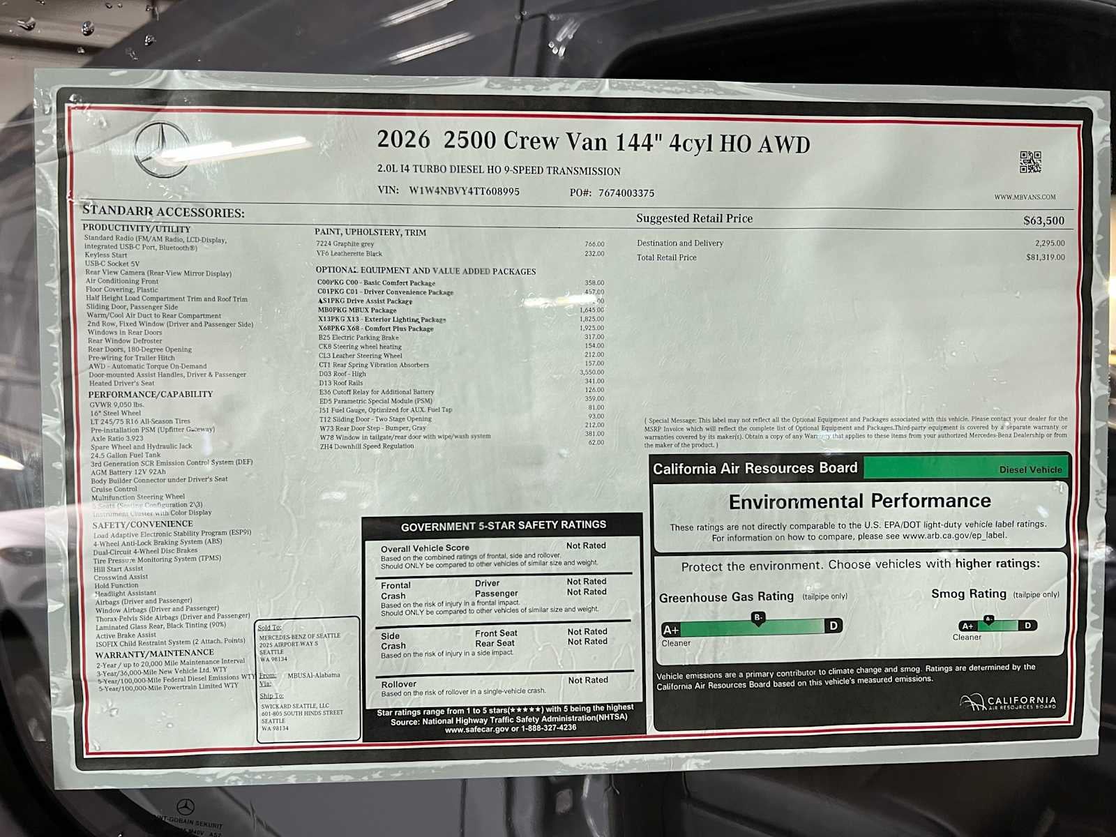 2026 Mercedes-Benz Sprinter 2500 Standard Roof I4 Diesel HO 144 AWD