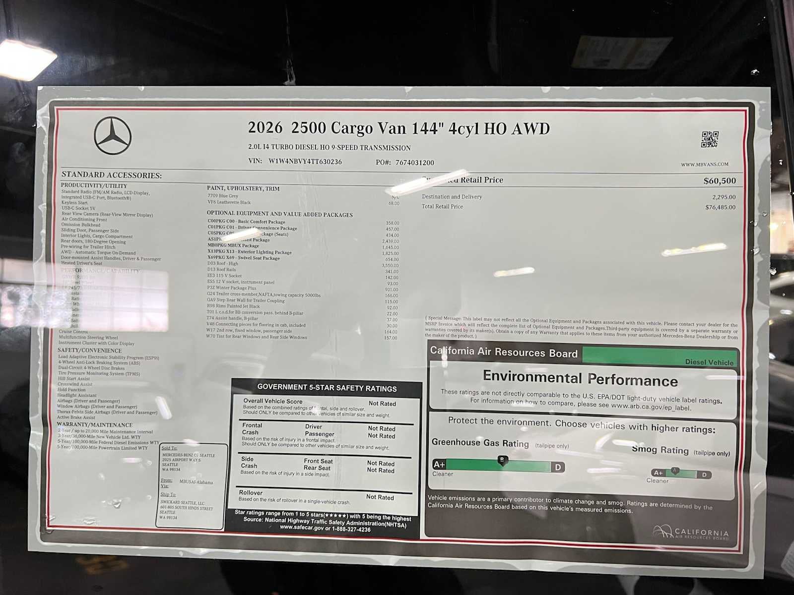 2026 Mercedes-Benz Sprinter Cargo 2500 Standard Roof I4 Diesel HO 144 AWD