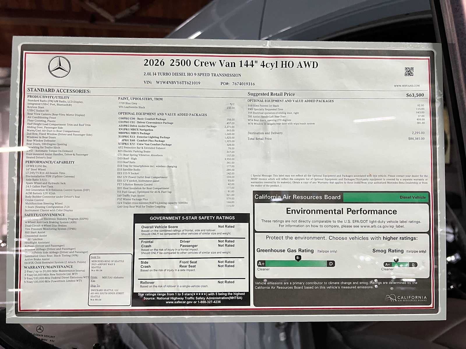 2026 Mercedes-Benz Sprinter 2500 Standard Roof I4 Diesel HO 144 AWD