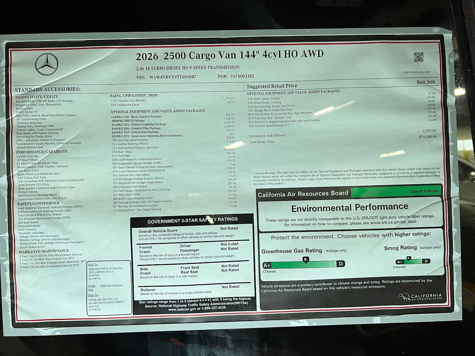 2026 Mercedes-Benz Sprinter 2500 Standard Roof I4 Diesel HO 144" AWD