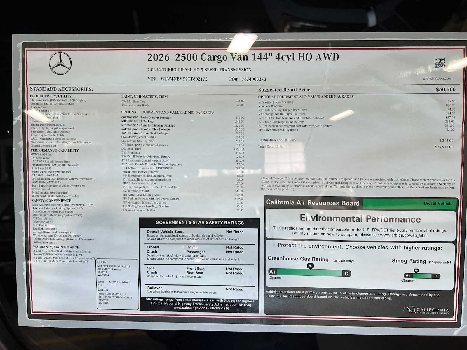 2026 Mercedes-Benz Sprinter 2500 Standard Roof I4 Diesel HO 144 AWD