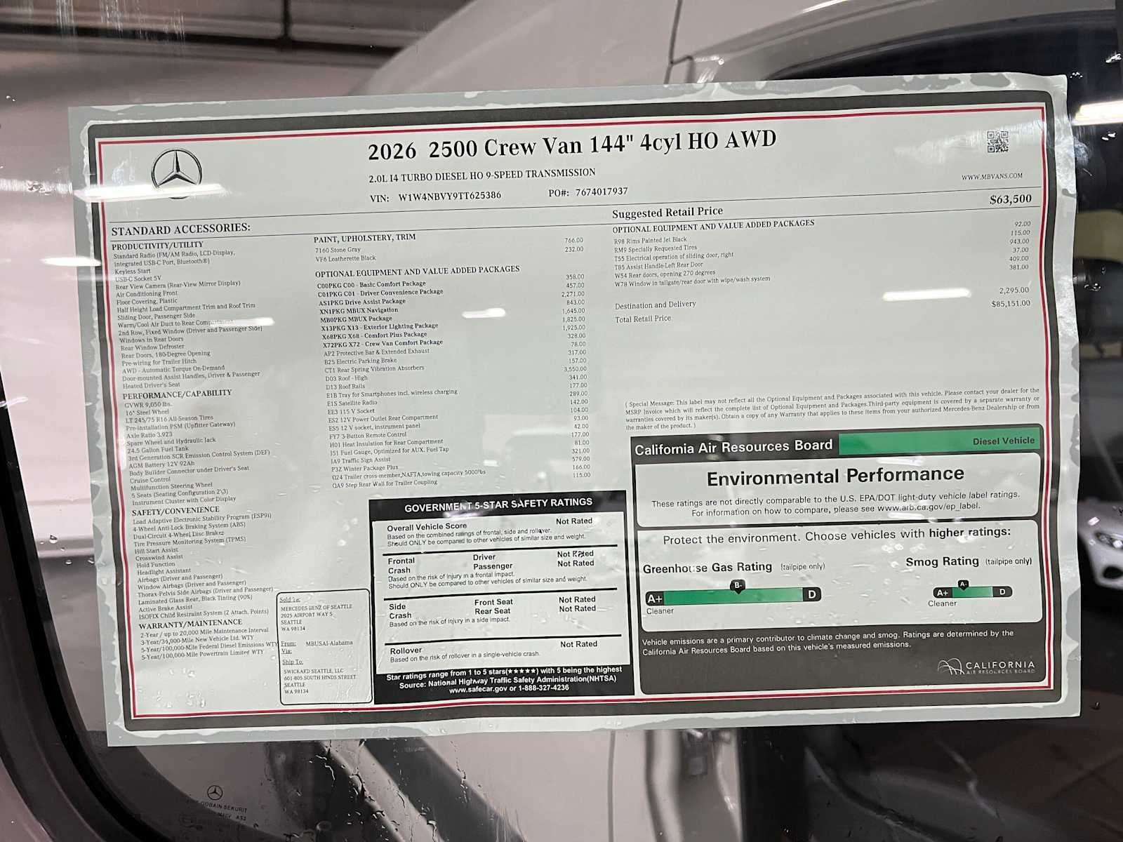2026 Mercedes-Benz Sprinter Crew 2500 Standard Roof I4 Diesel HO 144 AWD