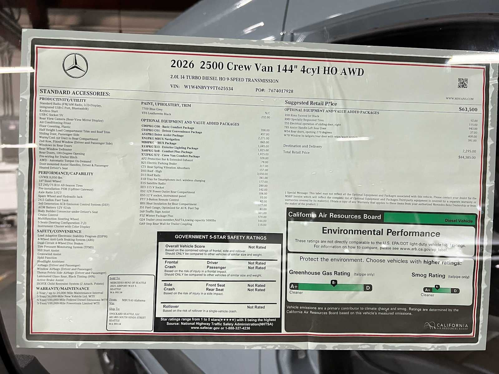 2026 Mercedes-Benz Sprinter Crew 2500 Standard Roof I4 Diesel HO 144 AWD