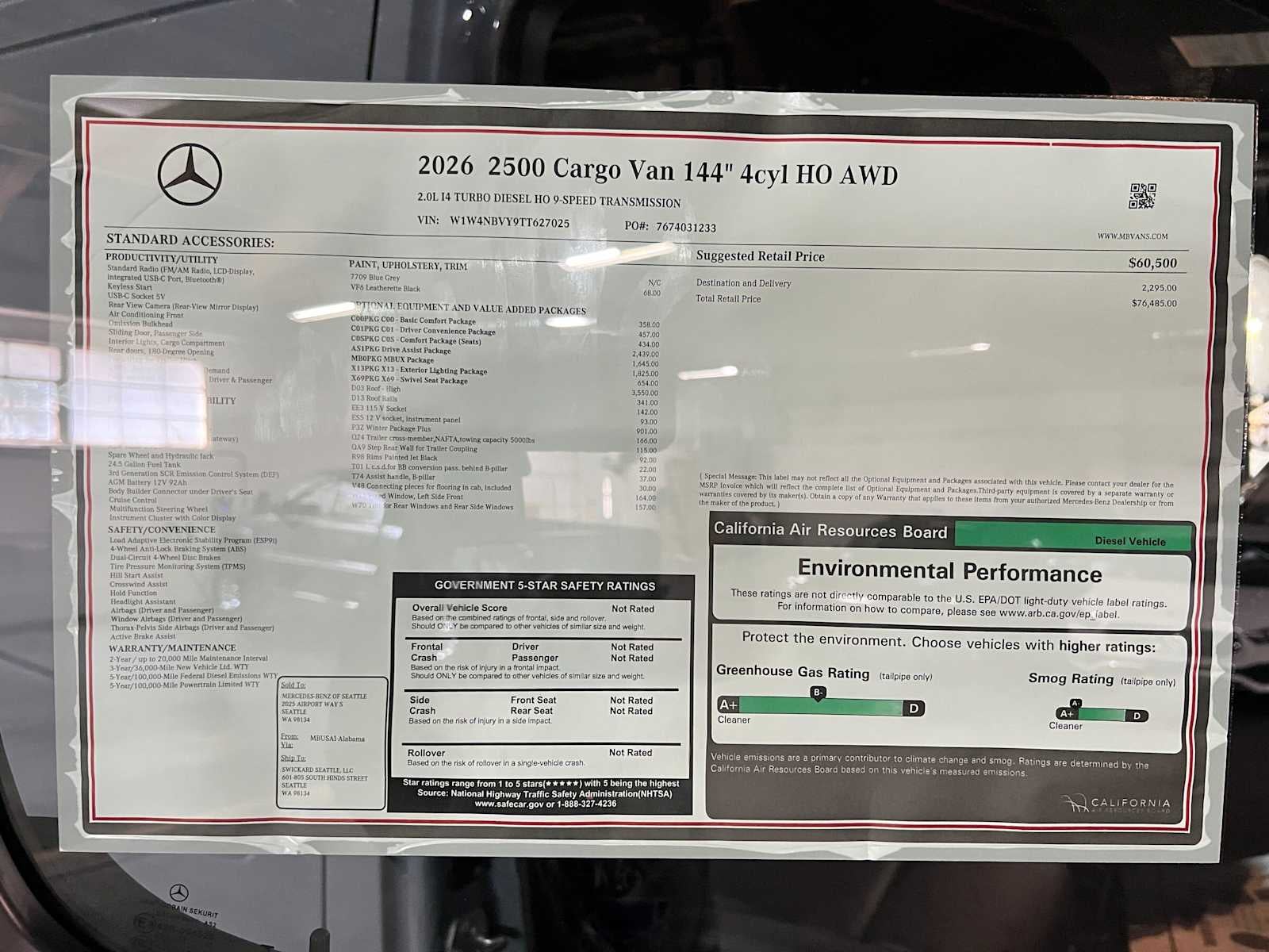 2026 Mercedes-Benz Sprinter Cargo 2500 Standard Roof I4 Diesel HO 144 AWD
