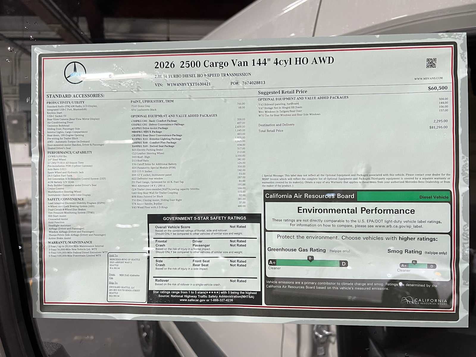 2026 Mercedes-Benz Sprinter Cargo 2500 Standard Roof I4 Diesel HO 144 AWD