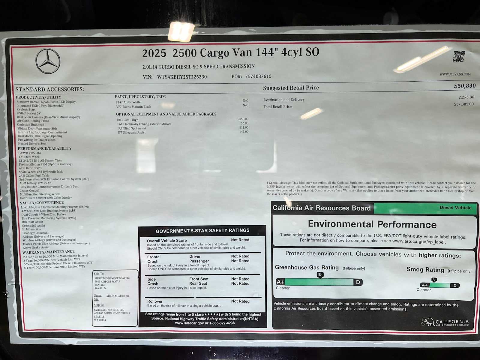 2025 Mercedes-Benz Sprinter Cargo Van 2500 Standard Roof I4 Diesel 144" RWD