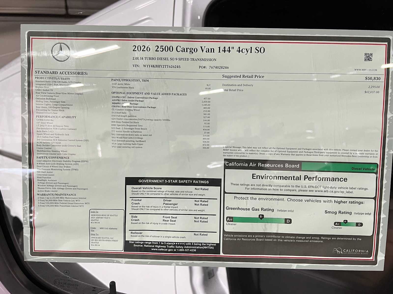 2026 Mercedes-Benz Sprinter Cargo 2500 Standard Roof I4 Diesel 144 RWD