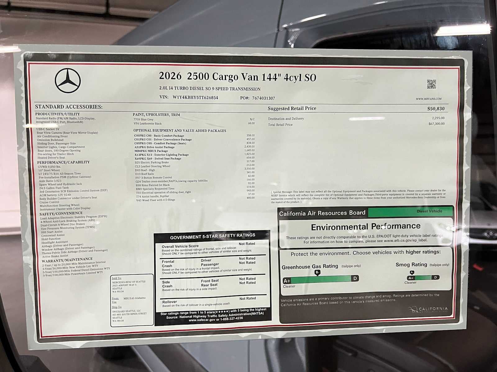 2026 Mercedes-Benz Sprinter Cargo 2500 Standard Roof I4 Diesel 144 RWD