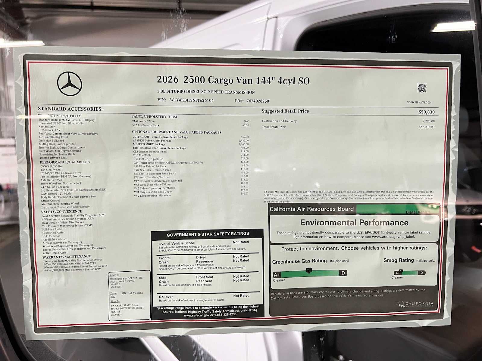 2026 Mercedes-Benz Sprinter 2500 Standard Roof I4 Diesel 144 RWD