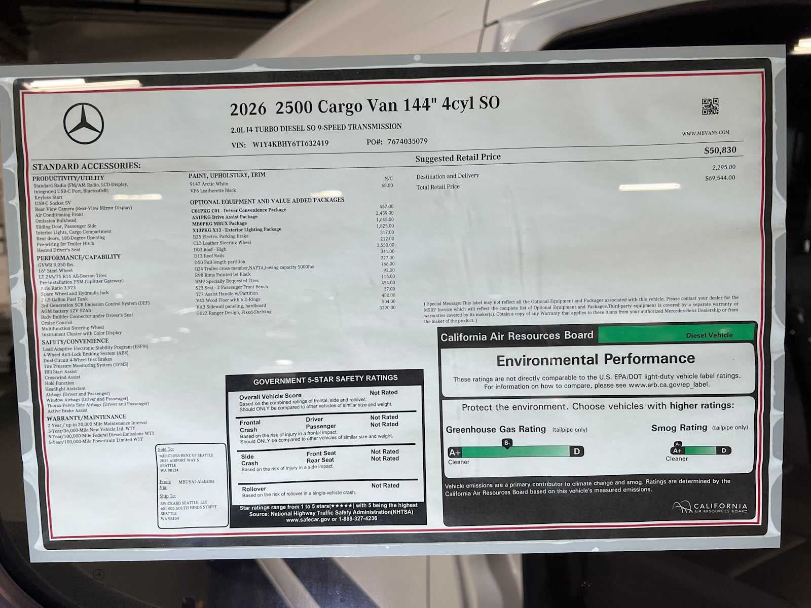 2026 Mercedes-Benz Sprinter Cargo 2500 Standard Roof I4 Diesel 144 RWD