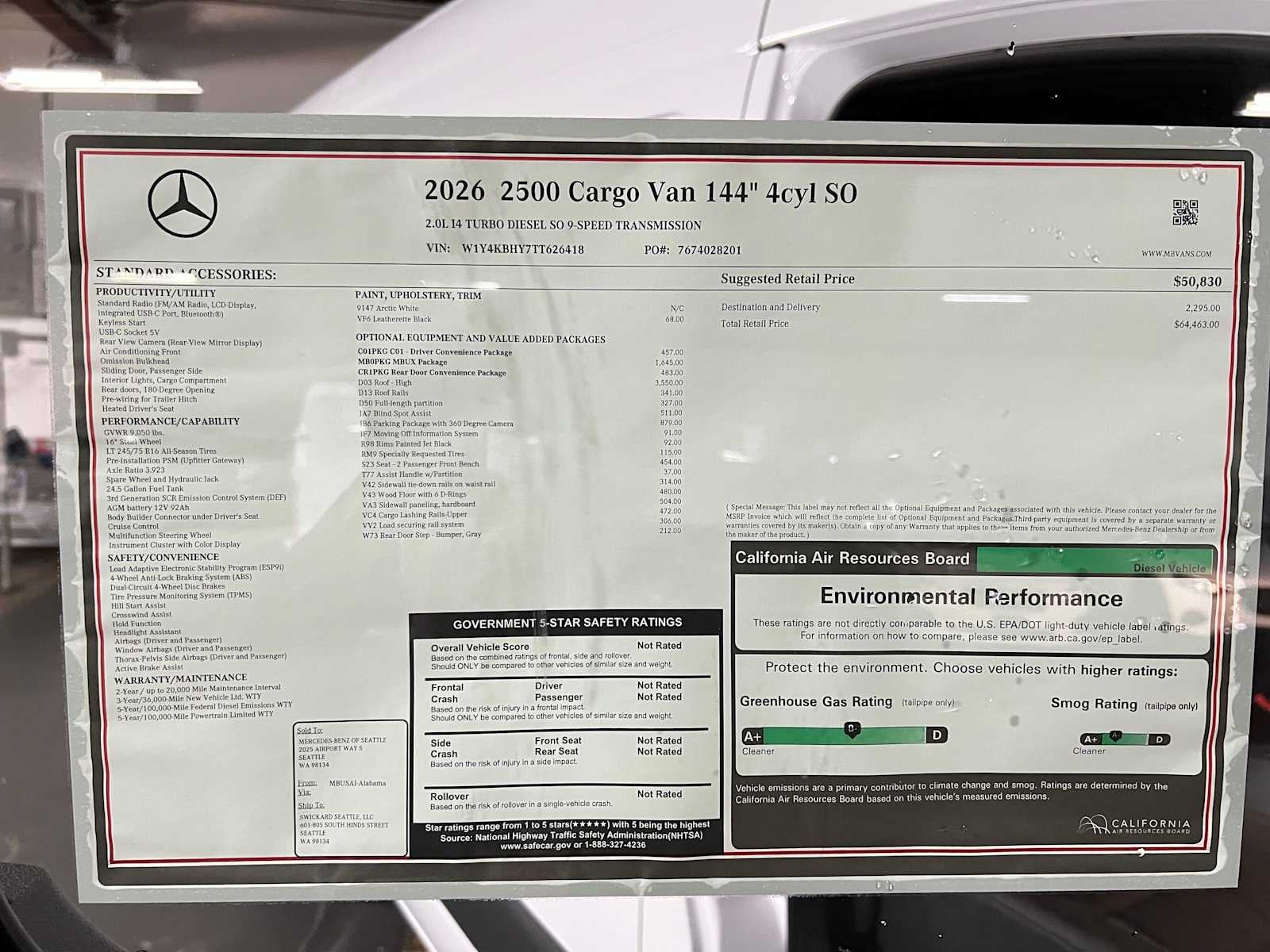 2026 Mercedes-Benz Sprinter 2500 Standard Roof I4 Diesel 144 RWD