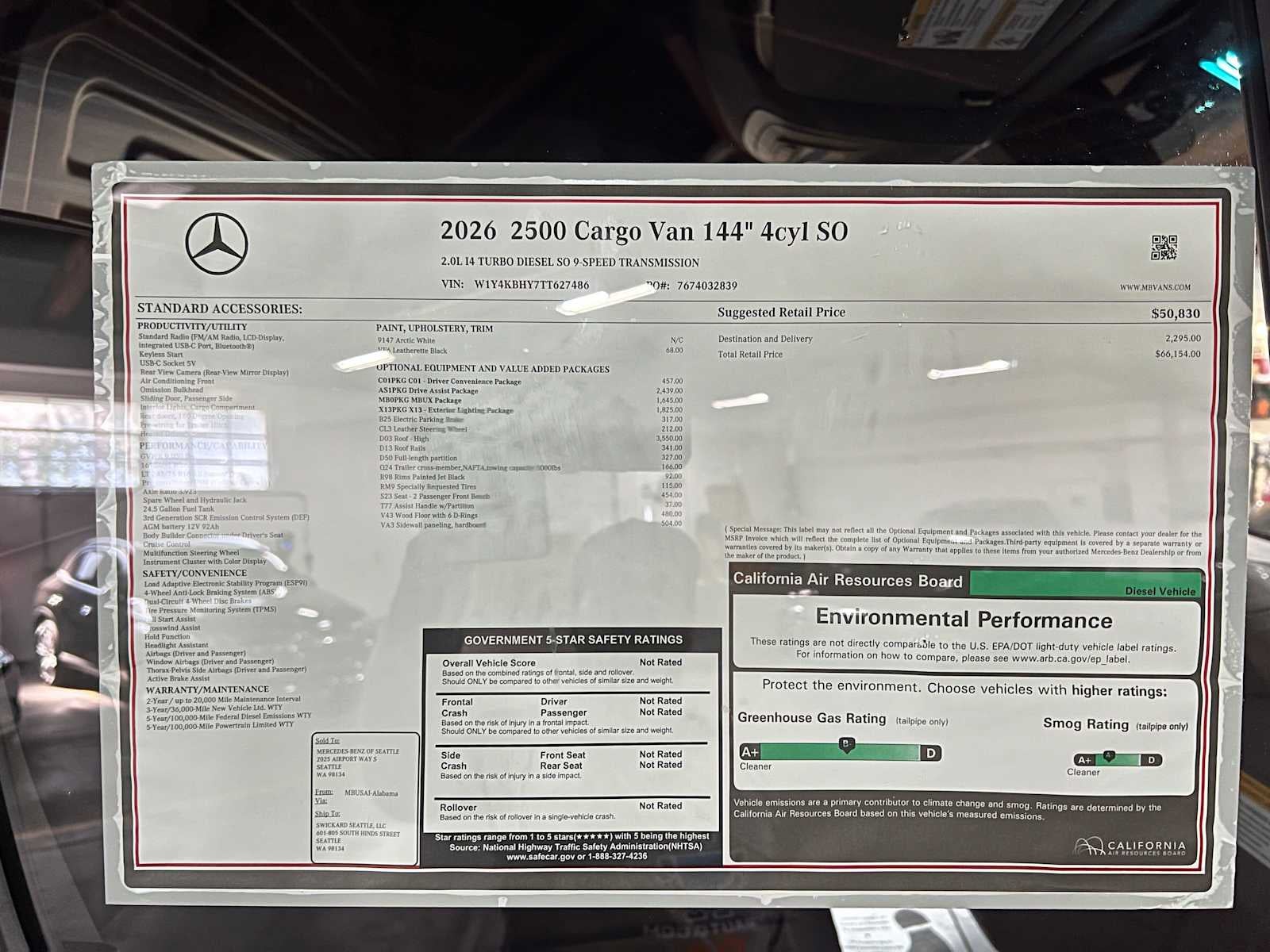 2026 Mercedes-Benz Sprinter Cargo 2500 Standard Roof I4 Diesel 144 RWD