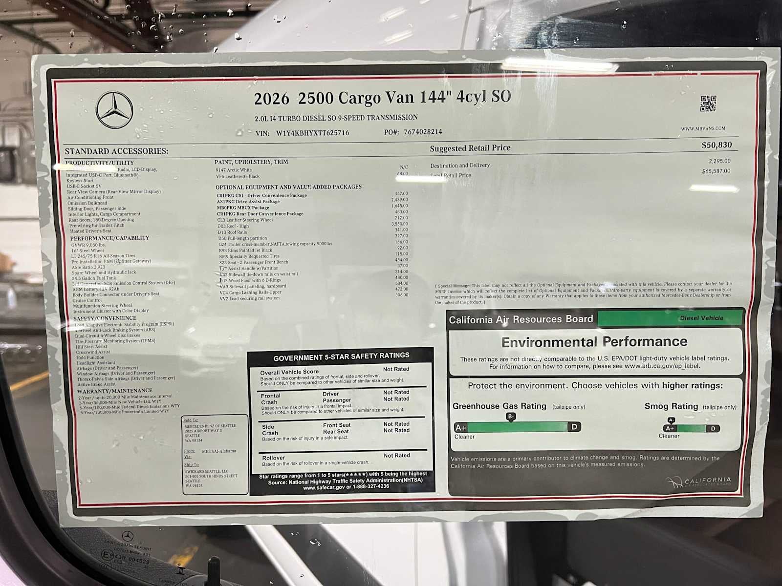 2026 Mercedes-Benz Sprinter Cargo 2500 Standard Roof I4 Diesel 144 RWD