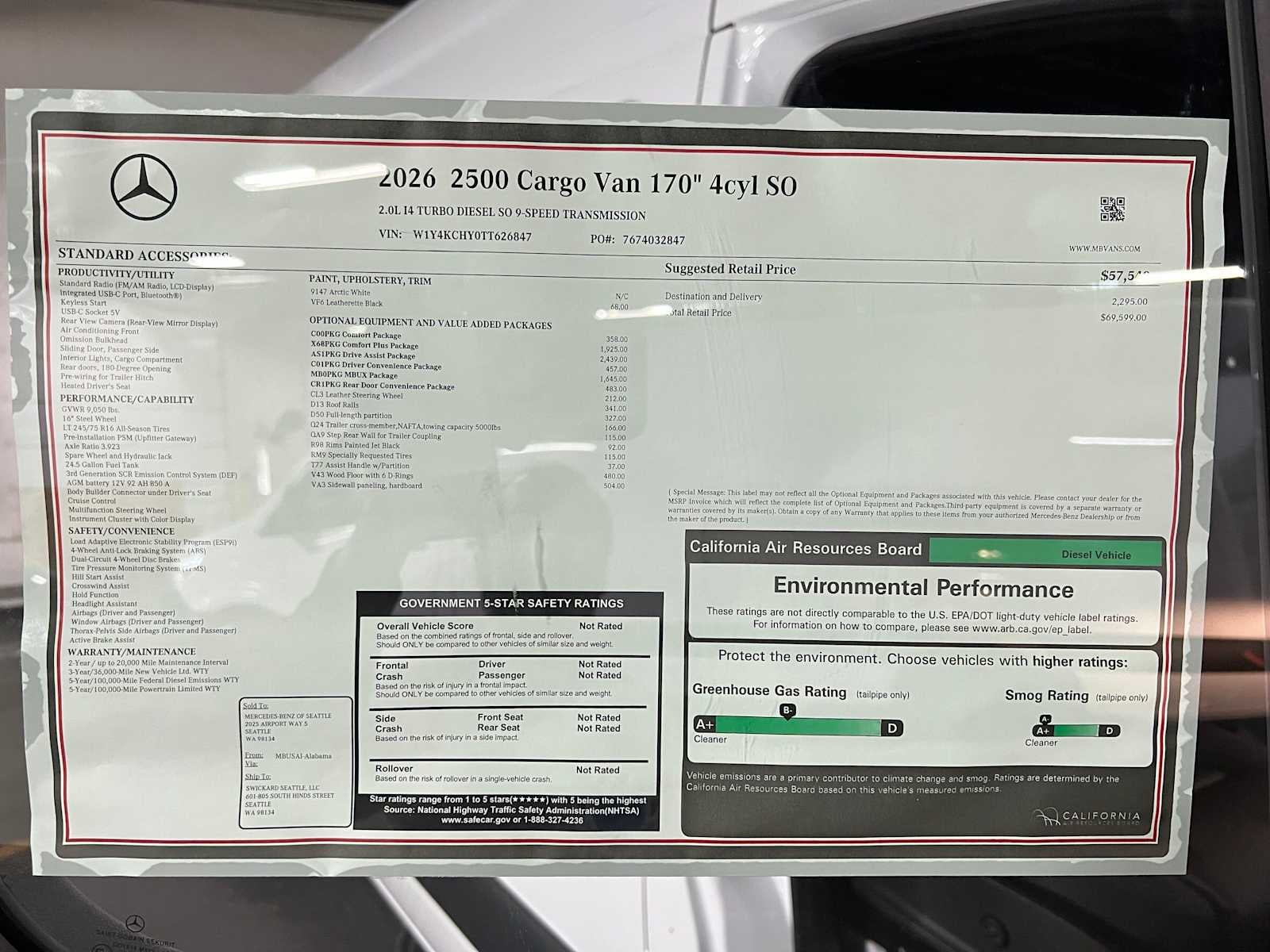 2026 Mercedes-Benz Sprinter Cargo 2500 High Roof I4 Diesel 170 RWD