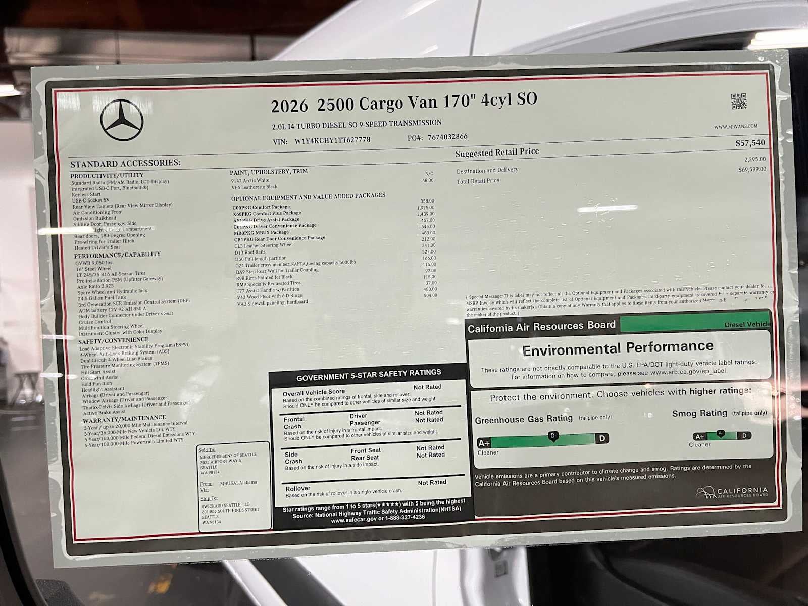 2026 Mercedes-Benz Sprinter 2500 High Roof I4 Diesel 170 RWD