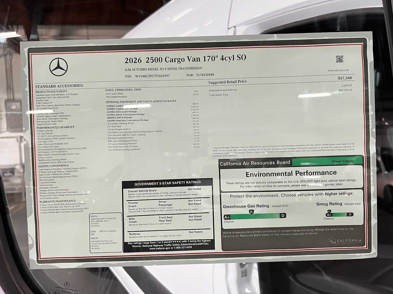 2026 Mercedes-Benz Sprinter Cargo 2500 High Roof I4 Diesel 170 RWD