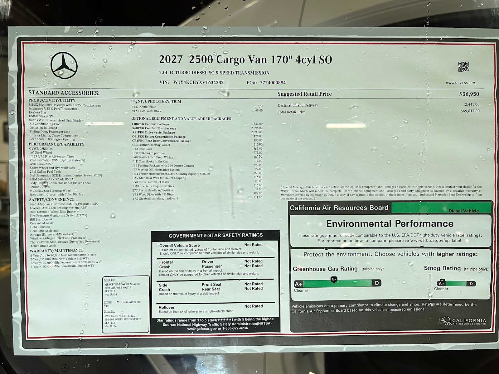 2027 Mercedes-Benz Sprinter Cargo 2500 High Roof I4 Diesel 170 RWD