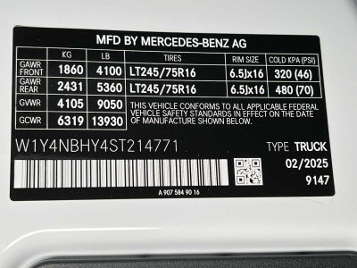 2025 Mercedes-Benz Sprinter Cargo Van 2500 Standard Roof I4 Diesel HO 144 RWD